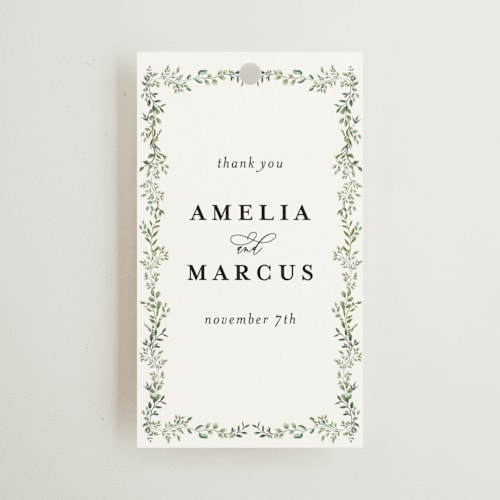 This is a mojito wedding favor tags with standard by Susan Moyal called monogramed arch printing on signature in tag