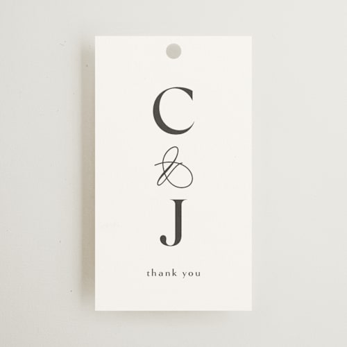 This is a opal wedding favor tags with standard by Melanie Kosuge called celine printing on signature in tag