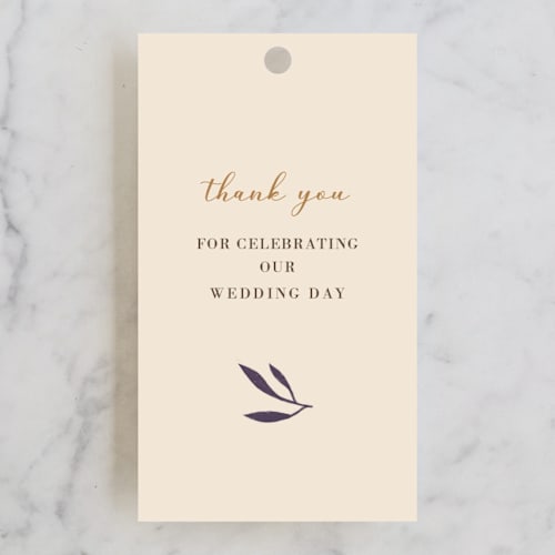 This is a mauve wedding favor tags with standard by Peony Rose Design called flower press printing on signature in tag