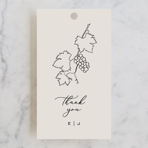 This is a stone wedding favor tags with standard by Owl and Toad called wine label printing on signature in tag