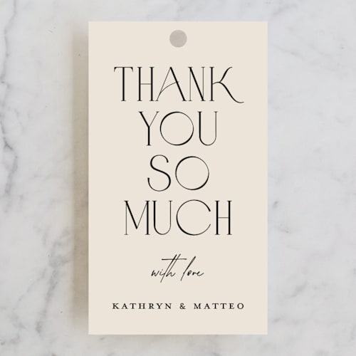 This is a ecru wedding favor tags with standard by Erica Krystek called contour printing on signature in tag