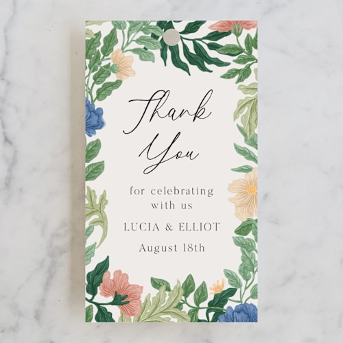 This is a garden wedding favor tags with standard by Elly called floral garden printing on signature in tag