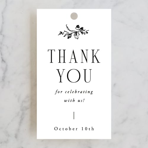 This is a cotton wedding favor tags with standard by Everett Paper Goods called quintessential printing on signature in tag