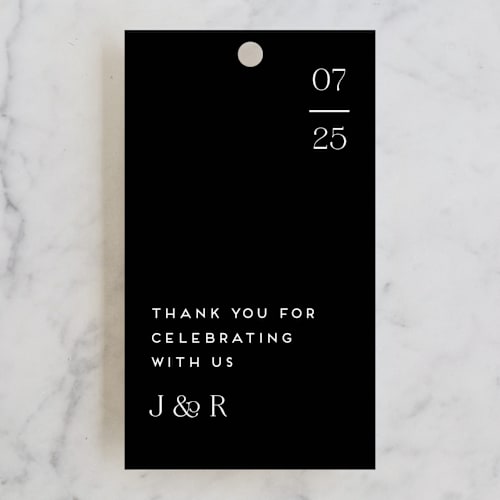 This is a tuxedo wedding favor tags with standard by Genna Blackburn called aligning printing on signature in tag