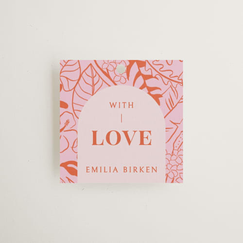 This is a roses wedding favor tags with standard by Pati Cascino called tropical getaway printing on signature in tag