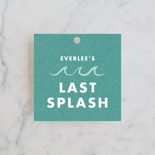 This is a california wedding favor tags with standard by Angela Garrick called bride swim wear printing on signature in tag