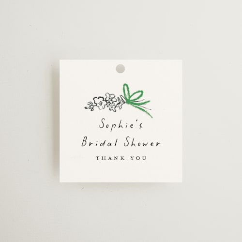 This is a lawn gift tags with standard by mo kelley called tied bouquet printing on signature in tag