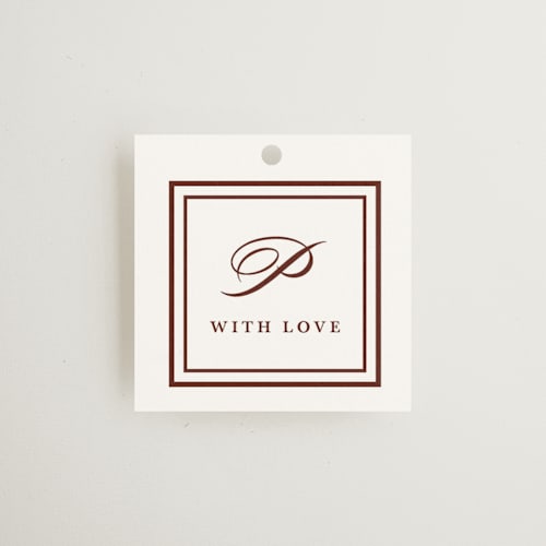 This is a mahogany gift tags with standard by Katie Ylinen called east coast formal printing on signature in tag