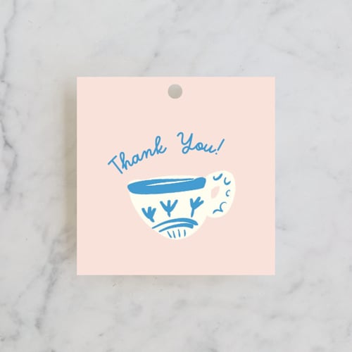 This is a blush gift tags with standard by Ani Somi called china tea set printing on signature in tag