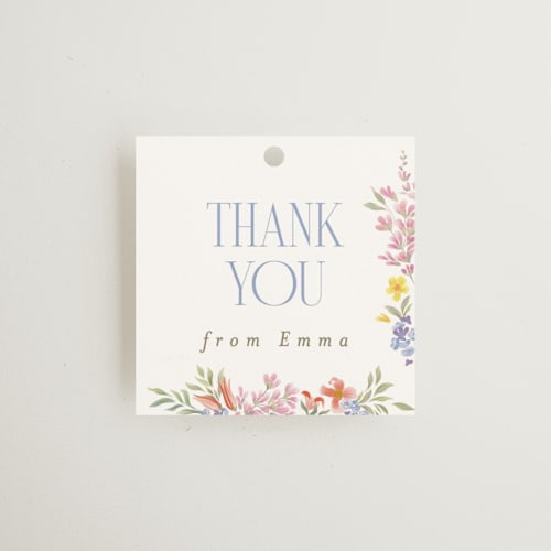 This is a rose quartz gift tags with standard by Joanna Griffin called dainty flowers printing on signature in tag