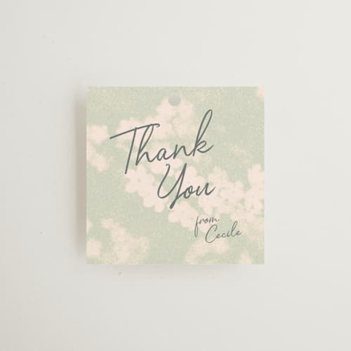 This is a celadon gift tags with standard by Morgan Kendall called vintage florals printing on signature in tag