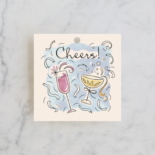 This is a champagne wedding favor tags with standard by Paper Sun Studio called shindig printing on signature in tag