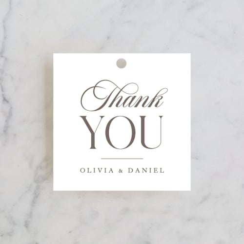 This is a linen wedding favor tags with standard by Robert and Stella called headline printing on signature in tag