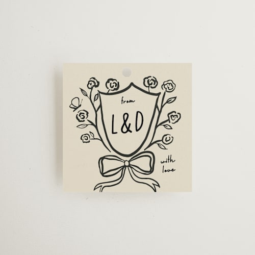 This is a ink wedding favor tags with standard by Studio Suku called à table! printing on signature in tag