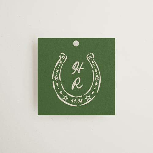 This is a lasso wedding favor tags with standard by Claudia Orengo called western printing on signature in tag