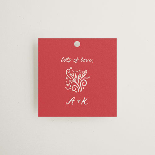 This is a brick wedding favor tags with standard by Julia Liverton called love in bloom printing on signature in tag