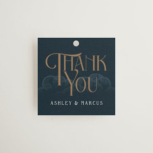 This is a dusk wedding favor tags with standard by GeekInk Design called deco garden printing on signature in tag