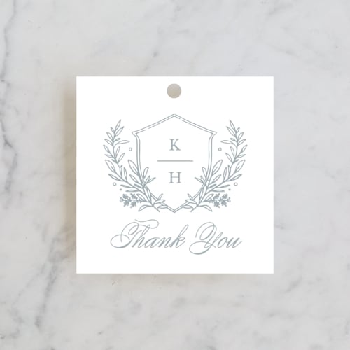 This is a sea wedding favor tags with standard by Kristen Smith called modern crest printing on signature in tag