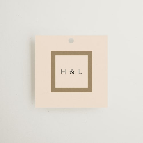 This is a latte wedding favor tags with standard by Stacy Maalouf called framed photo printing on signature in tag