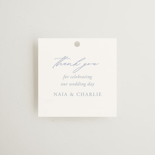 This is a pale cerulean wedding favor tags with standard by Sabrin Deirani called ocean dreams printing on signature in tag