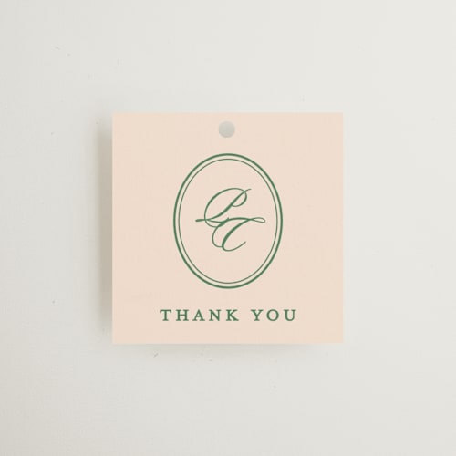 This is a emerald wedding favor tags with standard by Creo Study called scripted printing on signature in tag