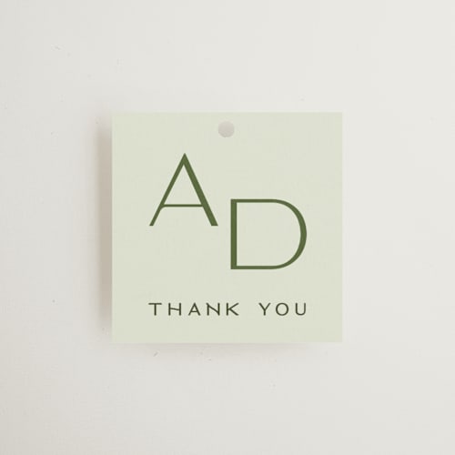 This is a lemongrass wedding favor tags with standard by Sam Dubeau called swoon printing on signature in tag