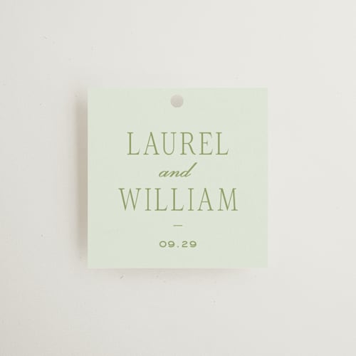 This is a forest wedding favor tags with standard by Sara Hicks Malone called dewberry printing on signature in tag