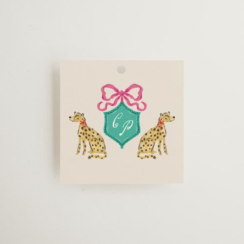This is a peony wedding favor tags with standard by Jackie Crawford called whimsical hand illustrated crest printing on signature in tag