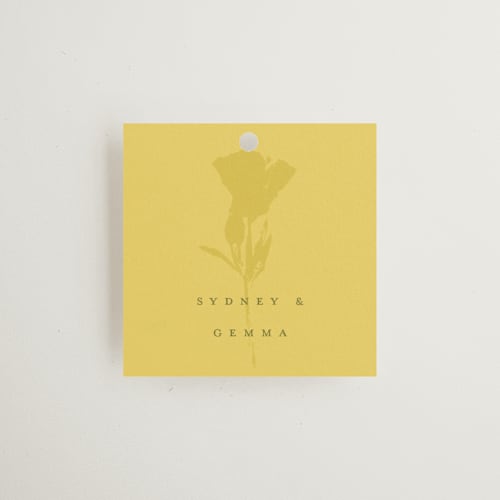 This is a island citrus wedding favor tags with standard by Morgan Kendall called bloom printing on signature in tag