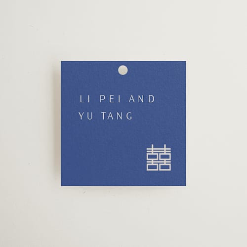 This is a marseille bleu wedding favor tags with standard by Deborah Chou called two toned printing on signature in tag
