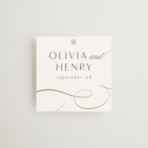 This is a snow wedding favor tags with standard by Jen Banks called forever and printing on signature in tag
