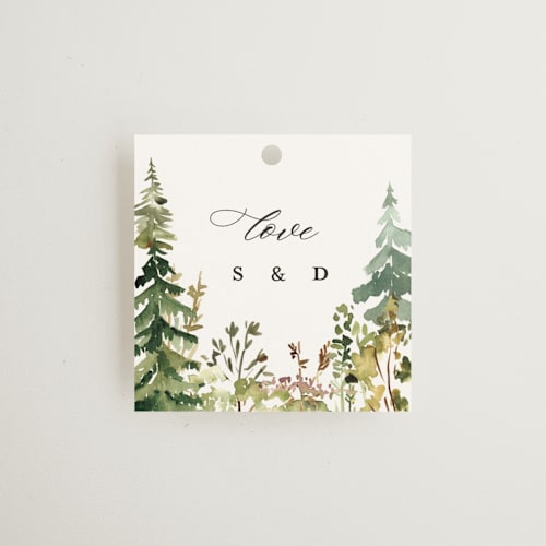 This is a forest wedding favor tags with standard by Petra Kern called great outdoors printing on signature in tag