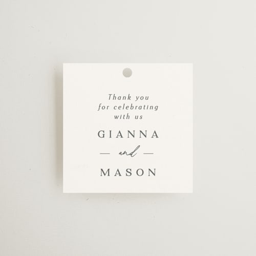 This is a snow wedding favor tags with standard by Kaydi Bishop called sector printing on signature in tag