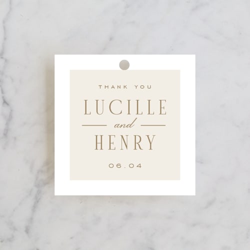 This is a petal wedding favor tags with standard by Leah Bisch called swept away printing on signature in tag