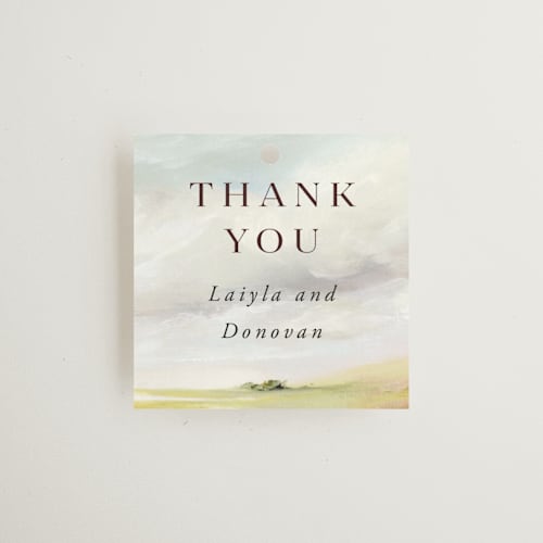 This is a fern wedding favor tags with standard by Lindsay Megahed called savanna printing on signature in tag