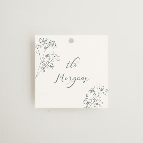 This is a storm wedding favor tags with standard by Baumbirdy called sketched florals printing on signature in tag