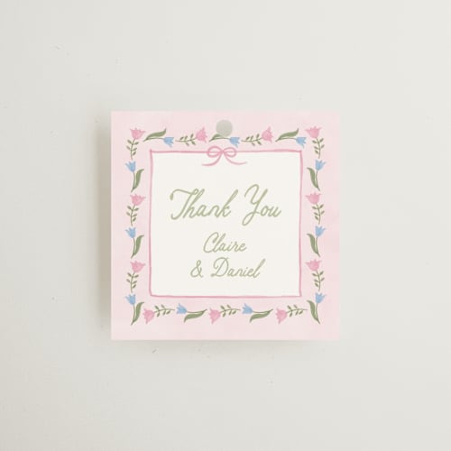 This is a garden wedding favor tags with standard by Creo Study called folk garden printing on signature in tag