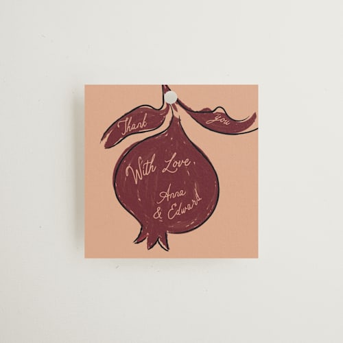 This is a oat wedding favor tags with standard by Helena Vitto called love rests in a garden printing on signature in tag