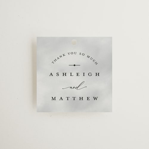 This is a cloud wedding favor tags with standard by Heather Schertzer called panoramic printing on signature in tag