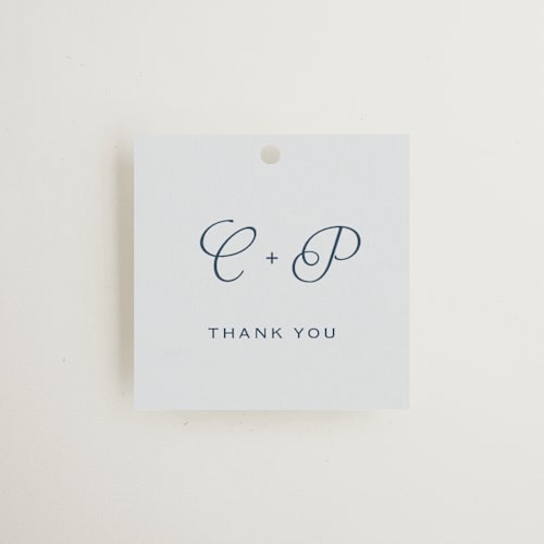 This is a powder wedding favor tags with standard by Carolyn MacLaren called modernne printing on signature in tag