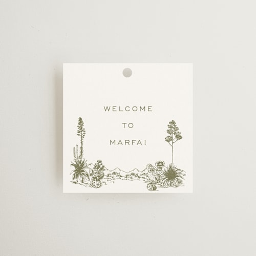 This is a verde wedding favor tags with standard by Megan Davis called rancho printing on signature in tag