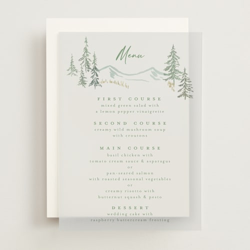 This is a snowdrop menu cards with standard by Petra Kern called paradise printing on translucent vellum in overlay