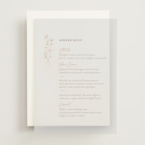 This is a sand menu cards with standard by chocomocacino called kouignette printing on translucent vellum in overlay