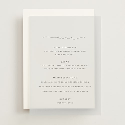 This is a inked menu cards with standard by Design Lotus called join together printing on translucent vellum in overlay