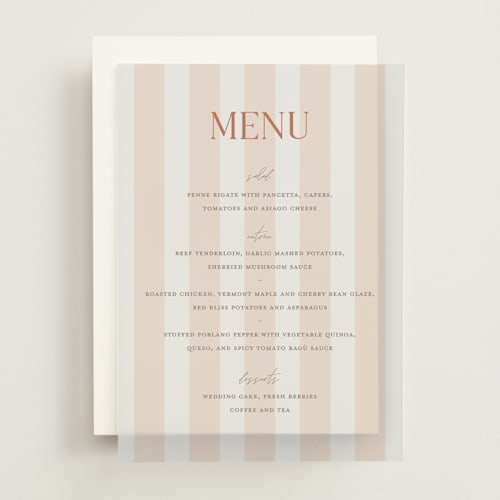 This is a sunset menu cards with standard by Pixel and Hank called ambrosial printing on translucent vellum in overlay