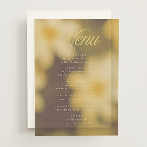 This is a island citrus menu cards with standard by Morgan Kendall called bloom printing on translucent vellum in overlay