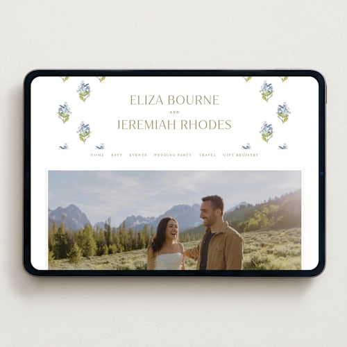 This is a bluebell wedding websites by Olivia Kanaley Inman called blockprint printing on digital paper in standard