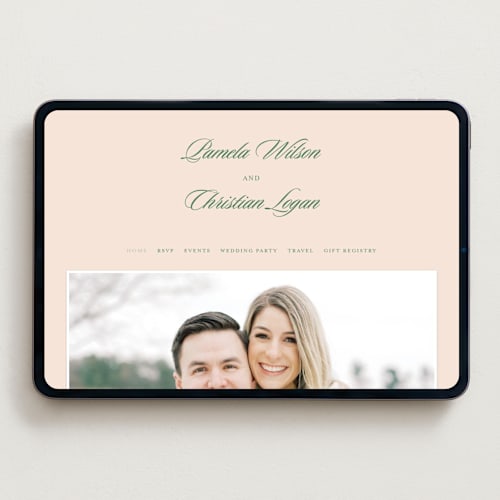 This is a emerald wedding websites by Creo Study called scripted printing on digital paper in standard