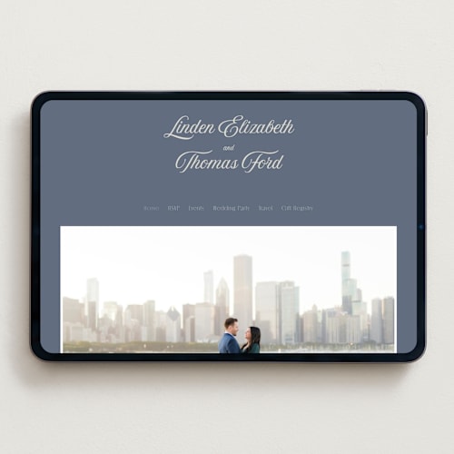 This is a french blue wedding websites by Nicoletta Savod called ritzy printing on digital paper in standard