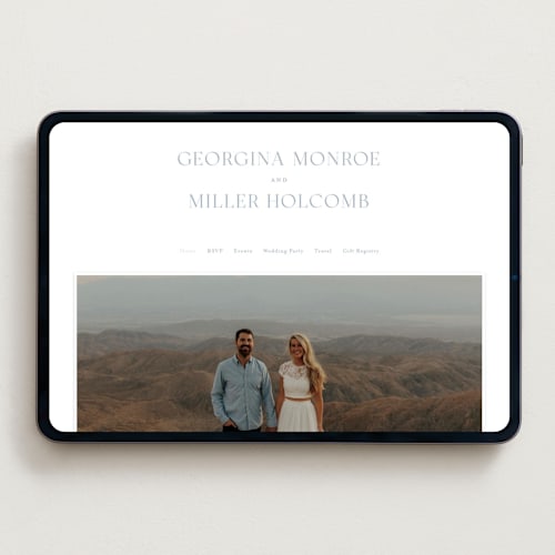 This is a dusty blue wedding websites by Stacey Meacham called modern air printing on digital paper in standard